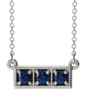 Iris Blue Sapphire Three Stone Bar Necklace