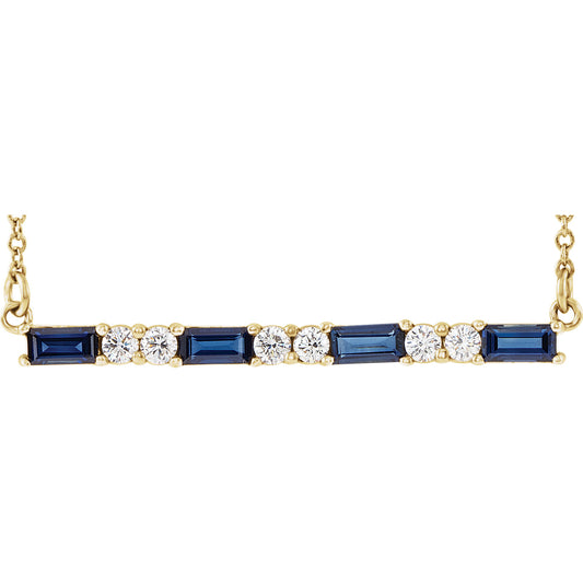 Hyacinth Blue Sapphire and Diamond Bar Necklace