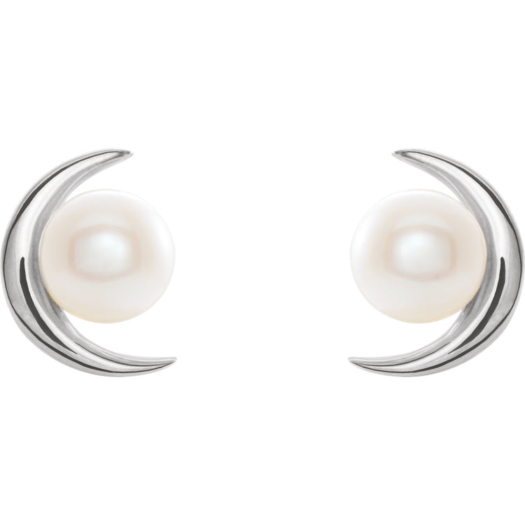 Aster Pearl Crescent Moon Earrings