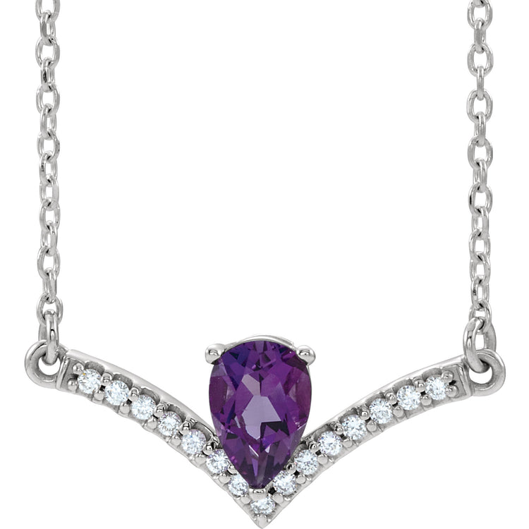 Amethyst and Diamond White Gold Chevron Necklace