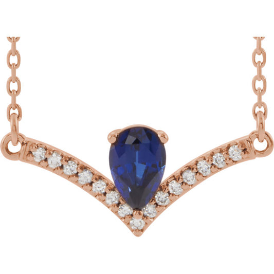 Blue Sapphire and Diamond Rose Gold Necklace