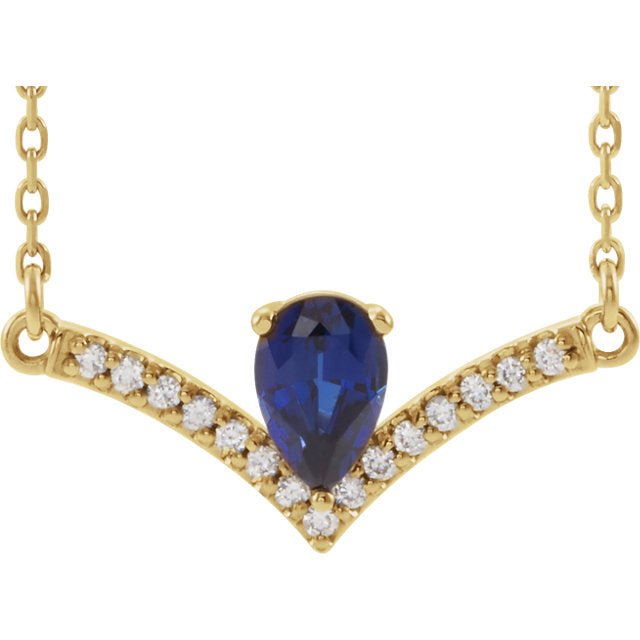 Blue Sapphire and Diamond Yellow Gold Necklace