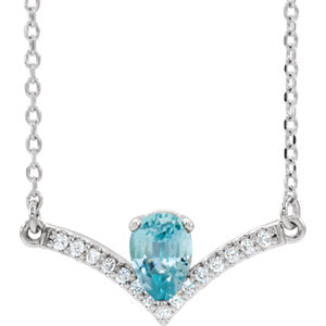 Bellflower Blue Zircon and Diamond Chevron Necklace