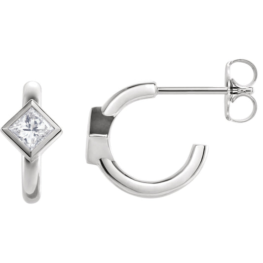 Dahlia Princess Cut Diamond J Hoop Earrings