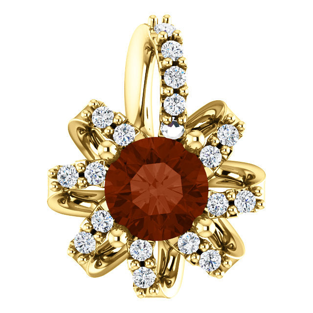 Passionflower Garnet & Diamond Halo Pendant