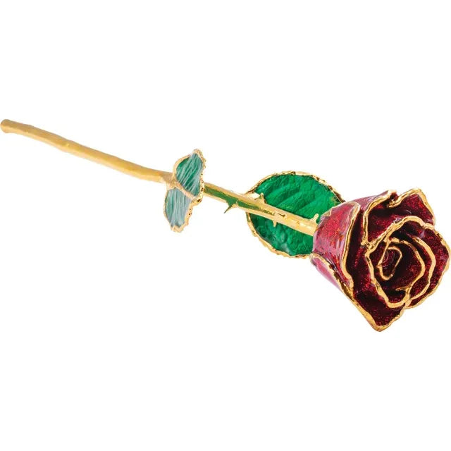 Lacquered Ruby Sparkle Rose with Gold Trim