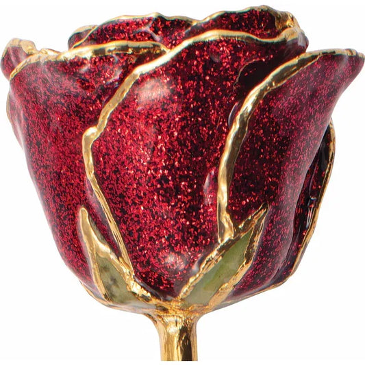 Lacquered Ruby Sparkle Rose with Gold Trim