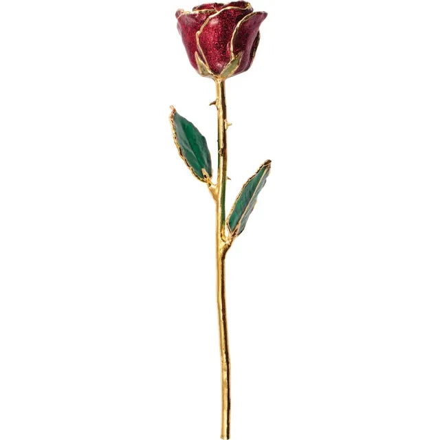 Lacquered Ruby Sparkle Rose with Gold Trim