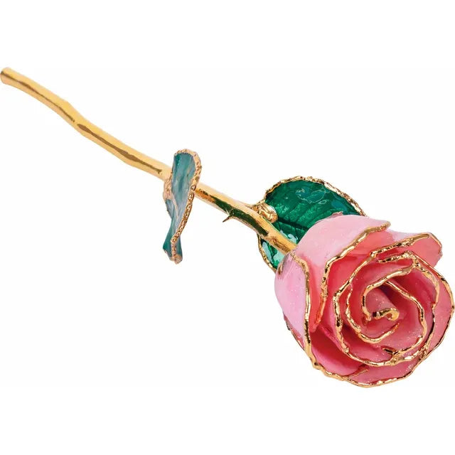Lacquered Pink Sparkle Rose with Gold Trim