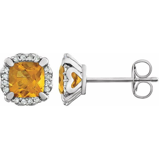 Peony Citrine & Diamond Halo Style Earrings