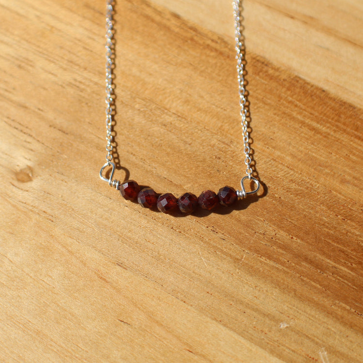 Garnet Bead Bar Necklace