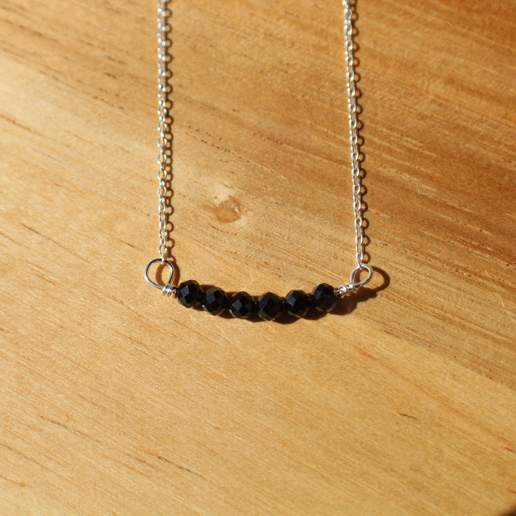 Black Spinel Bead Bar Necklace