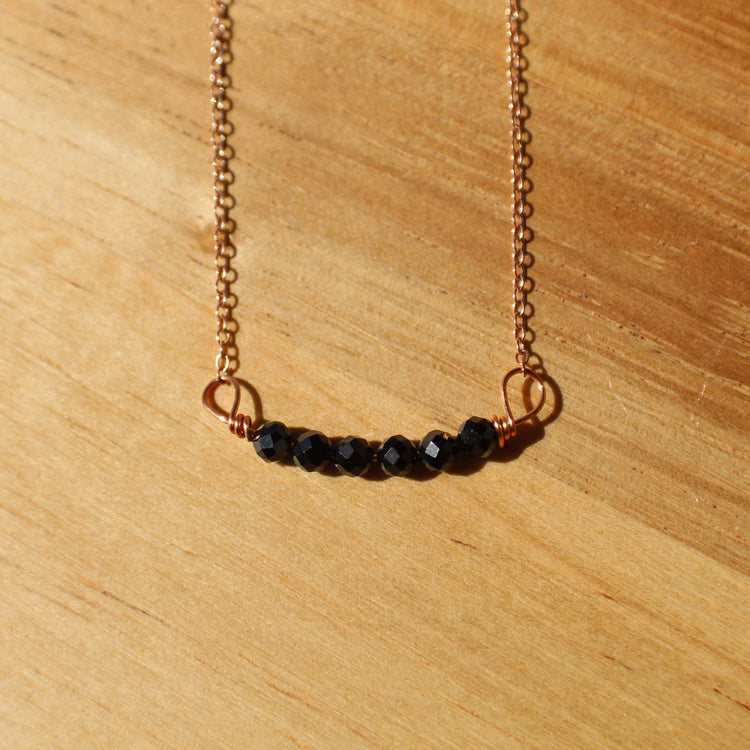 Black Spinel Bead Bar Necklace