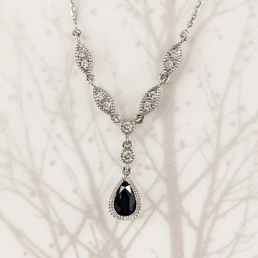 Iris Sapphire & Diamond Drop Style Necklace