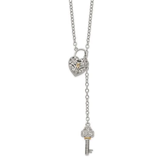 Sterling Silver with 14K Accent Diamond Heart Lock and Key Necklace