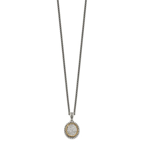 Sterling Silver with 14K Accent Diamond Oval Necklace