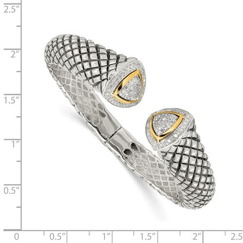 Sterling Silver with 14K Accent Antiqued 1/2 carat Diamond Hinged Cuff Bracelet