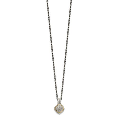Sterling Silver with 14K Accent Diamond Cushion Cluster Necklace