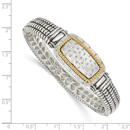 Sterling Silver with 14K Accent Antiqued 1/4 carat Diamond Hinged Bangle Bracelet