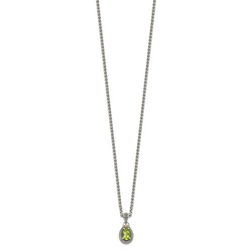 Sterling Silver with 14K Accent Antiqued Pear Peridot Necklace