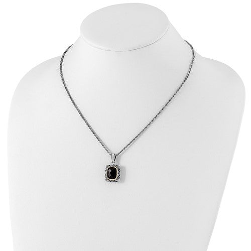 Sterling Silver with 14K Accent Antiqued Cushion Black Onyx Necklace