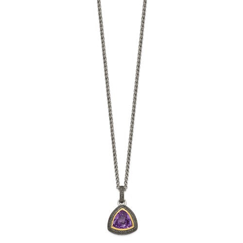 Sterling Silver with 14K Accent Antiqued Amethyst Necklace