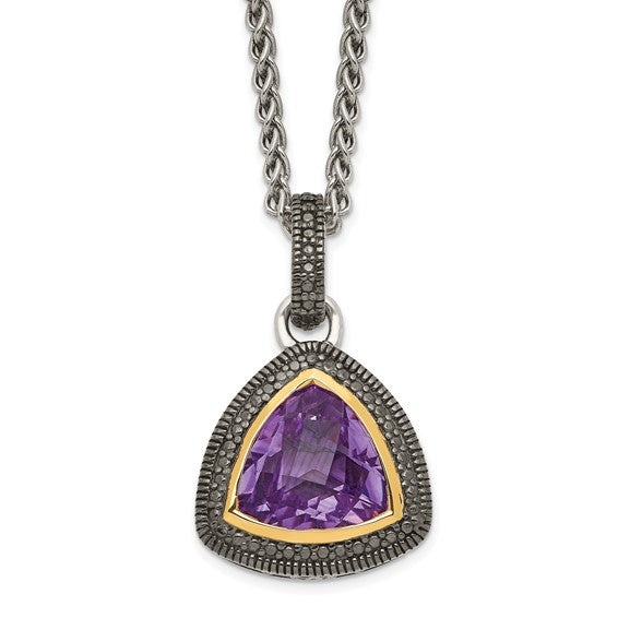 Sterling Silver with 14K Accent Antiqued Amethyst Necklace