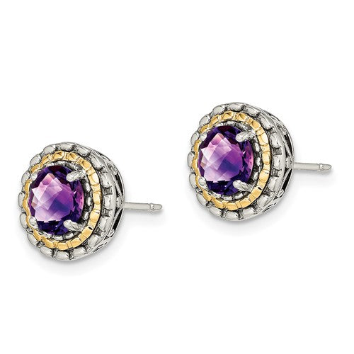 Sterling Silver with 14K Accent Antiqued Amethyst Stud Earrings