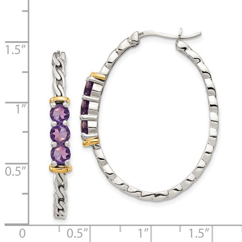 Sterling Silver with 14K Accent Antiqued Amethyst Hoop Earrings