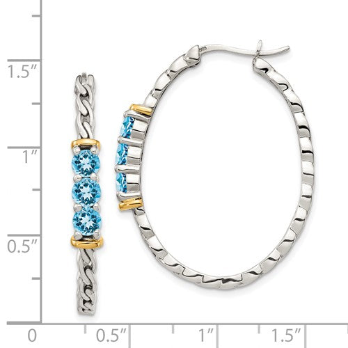 Sterling Silver with 14K Accent Antiqued Swiss Blue Topaz Hoop Earrings