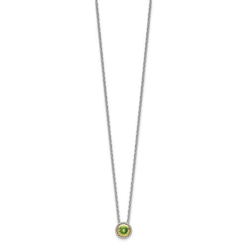 Sterling Silver with 14K Accent 18 Inch Antiqued Round Bezel Peridot Necklace