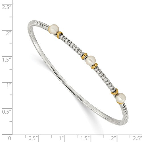 Sterling Silver with 14K Accent Antiqued Freshwater Pearl Bangle