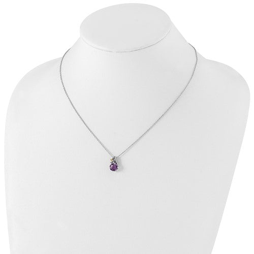 Sterling Silver with 14K Accent Antiqued Round Amethyst Necklace