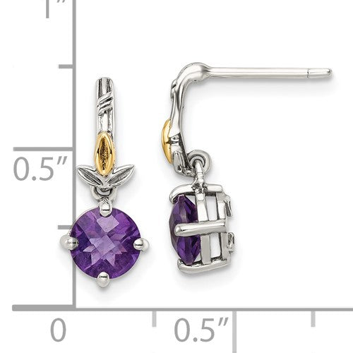Sterling Silver with 14K Accent Round Amethyst Dangle Earrings