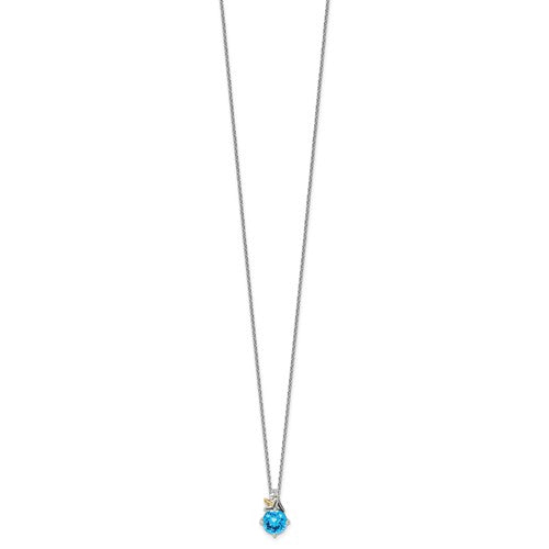 Sterling Silver with 14K Accent Antiqued Round Swiss Blue Topaz Necklace