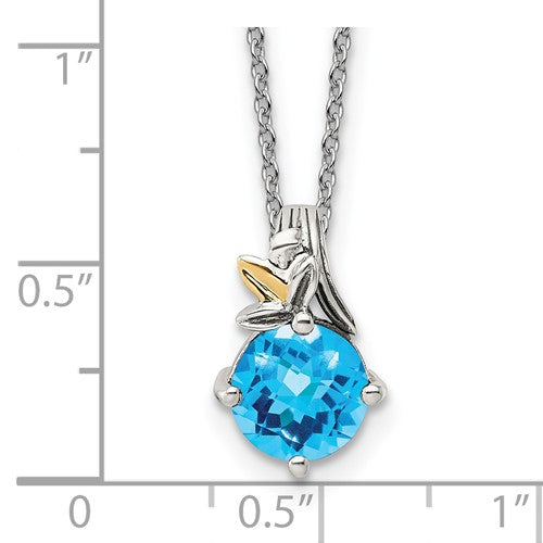 Sterling Silver with 14K Accent Antiqued Round Swiss Blue Topaz Necklace