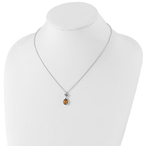 Sterling Silver with 14K Accent Antiqued Pear Citrine Necklace