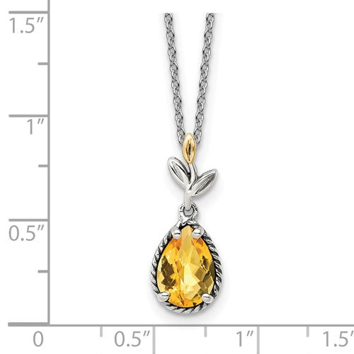 Sterling Silver with 14K Accent Antiqued Pear Citrine Necklace