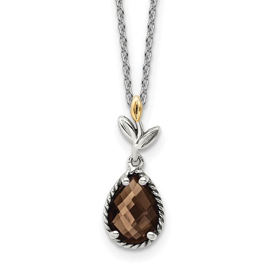 Sterling Silver with 14K Accent Antiqued Pear Smoky Quartz Necklace
