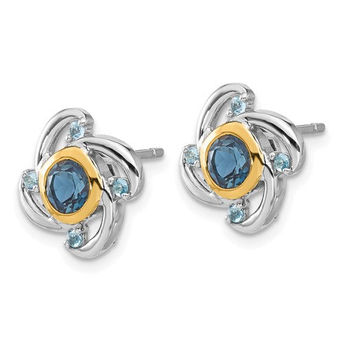 Sterling Silver with 14K Accent London & Swiss Blue Topaz Stud Earrings