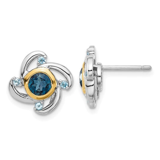 Sterling Silver with 14K Accent London & Swiss Blue Topaz Stud Earrings