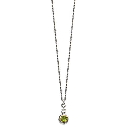 Sterling Silver with 14K Accent Antiqued Round Peridot Necklace