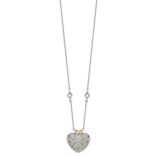 Sterling Silver with 14K Accent Diamond Vintage Heart Necklace
