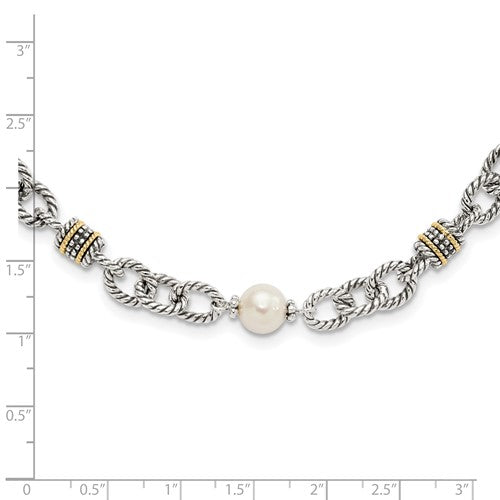 Sterling Silver with 14K Accent Antiqued Cultured Pearl Necklace