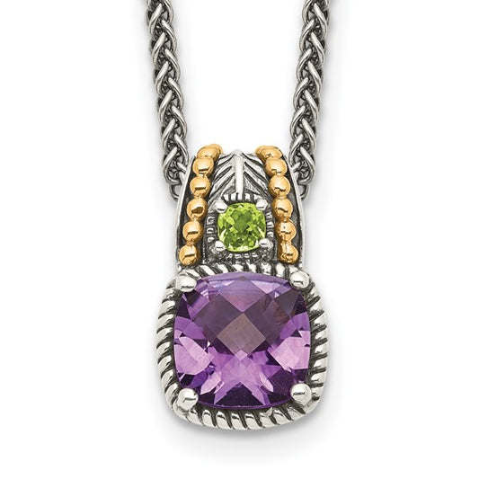 Sterling Silver with 14K Accent Antiqued Amethyst & Peridot Necklace