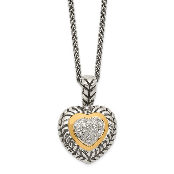 Sterling Silver with 14K Accent Diamond Heart Necklace