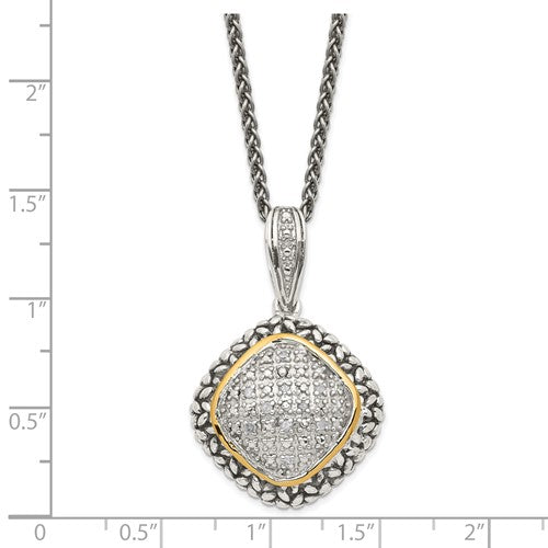 Sterling Silver with 14K Accent Diamond Cushion Shape Necklace