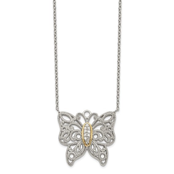 Sterling Silver with 14K Accent Diamond Butterfly Necklace