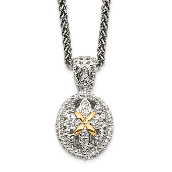 Sterling Silver with 14K Accent Diamond Vintage Oval Necklace