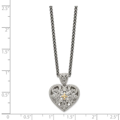 Sterling Silver with 14K Accent Diamond Vintage Heart Necklace